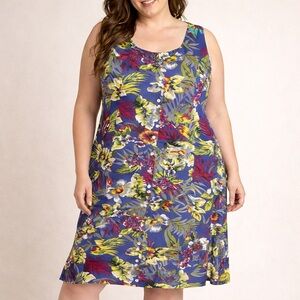 Vintage Metropolitan Sun Dress‎ Womens 3X Tropical Floral Sleeveless Button Up